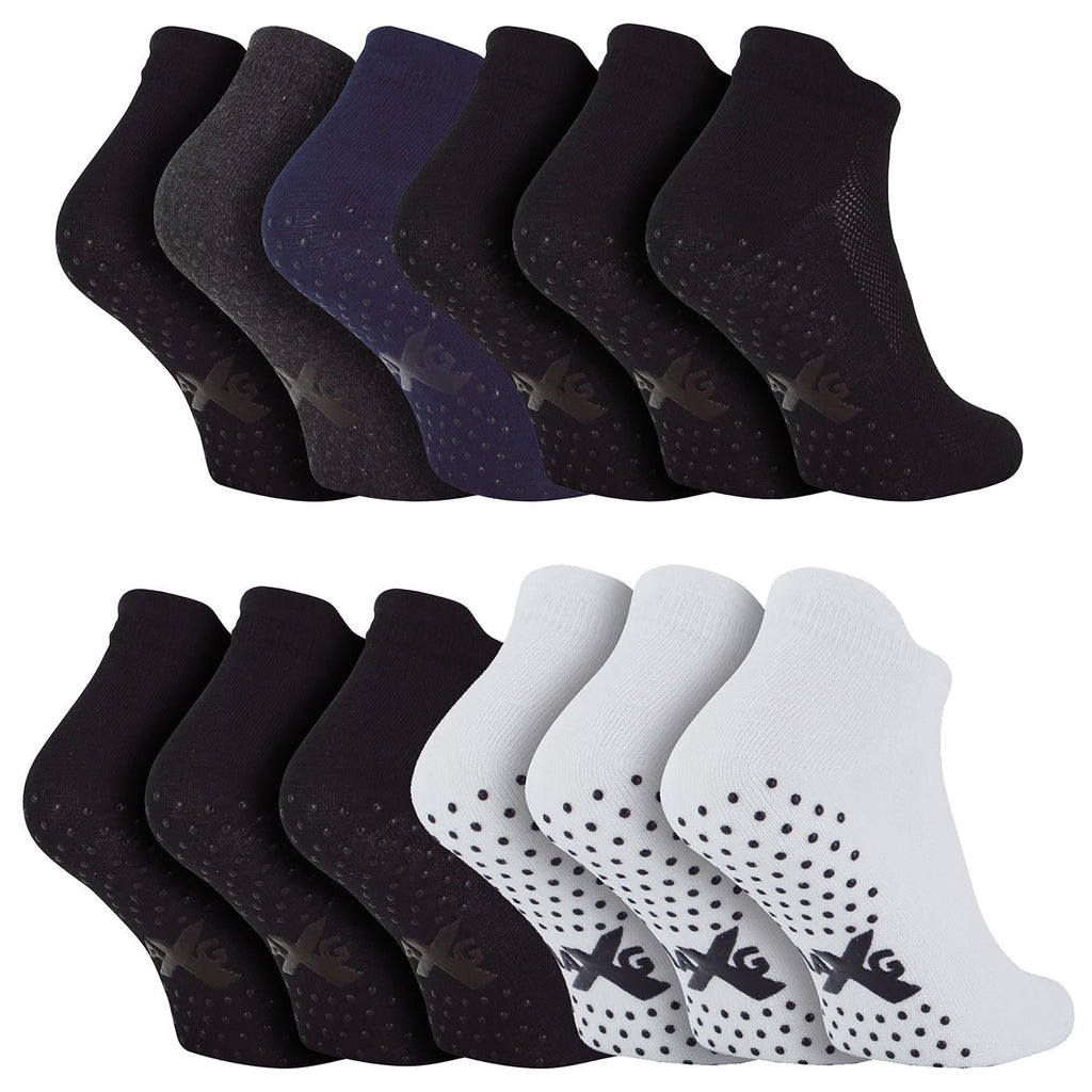 12 Pack Mens Trainer Socks with Grips for Yoga