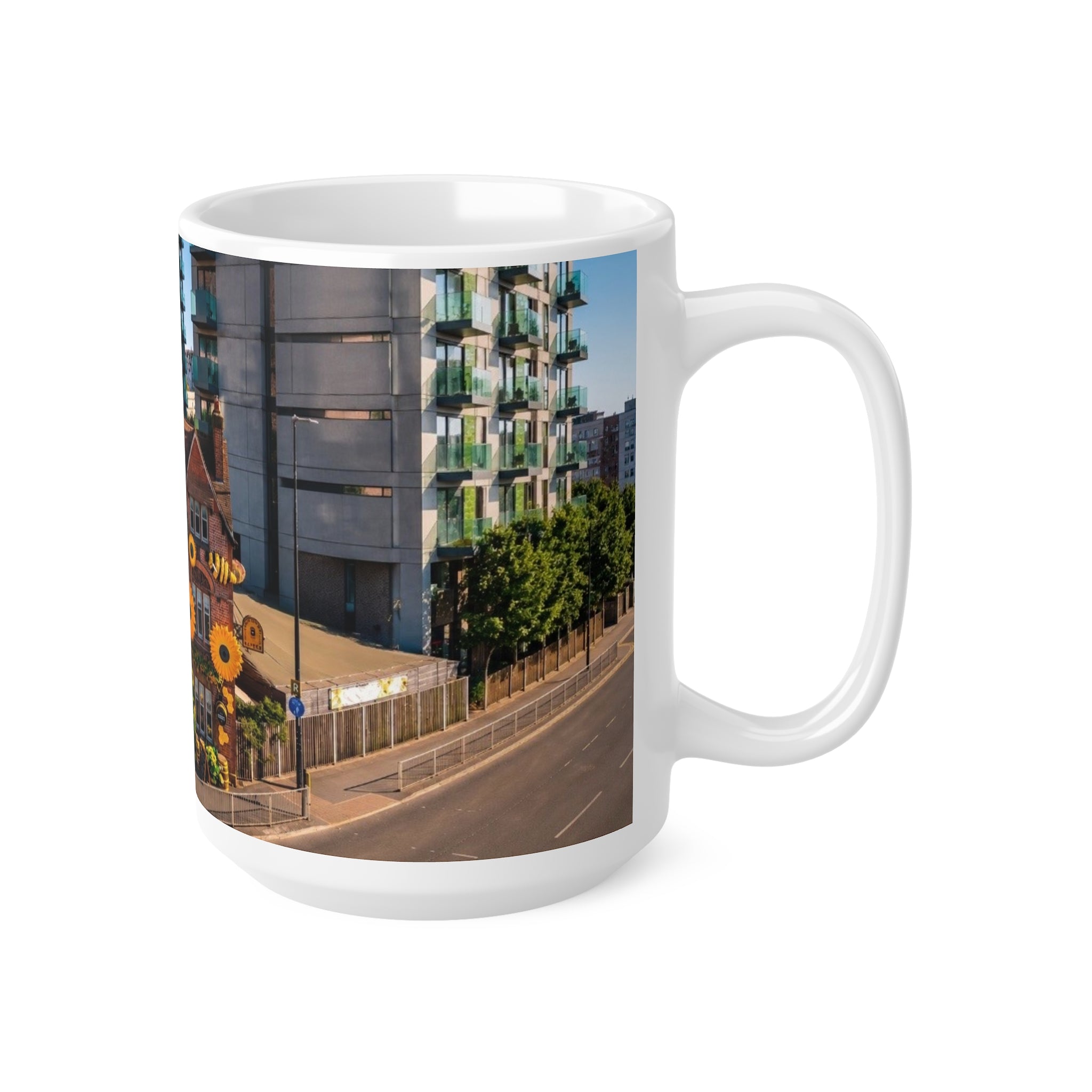 Black Friar Pub Manchester Sunflower Row House Ceramic Coffee Mug — 11oz & 15oz