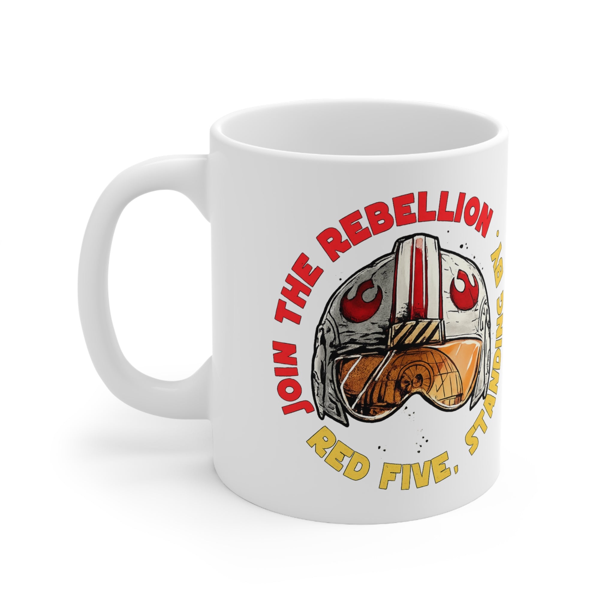 Red Five Pilot Helmet Ceramic Mug — “Join the Rebellion” Star Wars Coffee Cup
