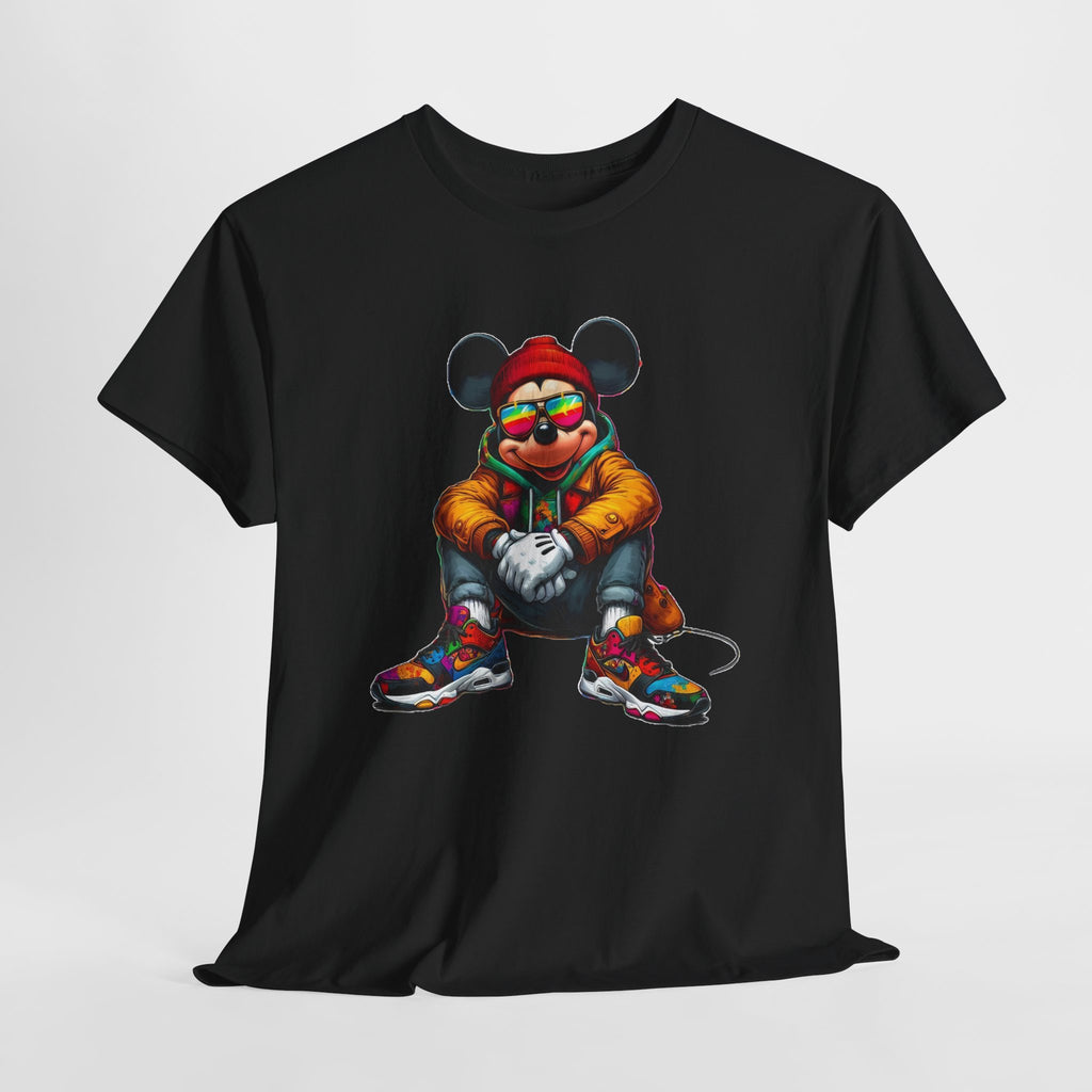 Mickey Mouse Streetwear Graphic Tee — Hip-Hop Mouse Character Sitting in Sneakers