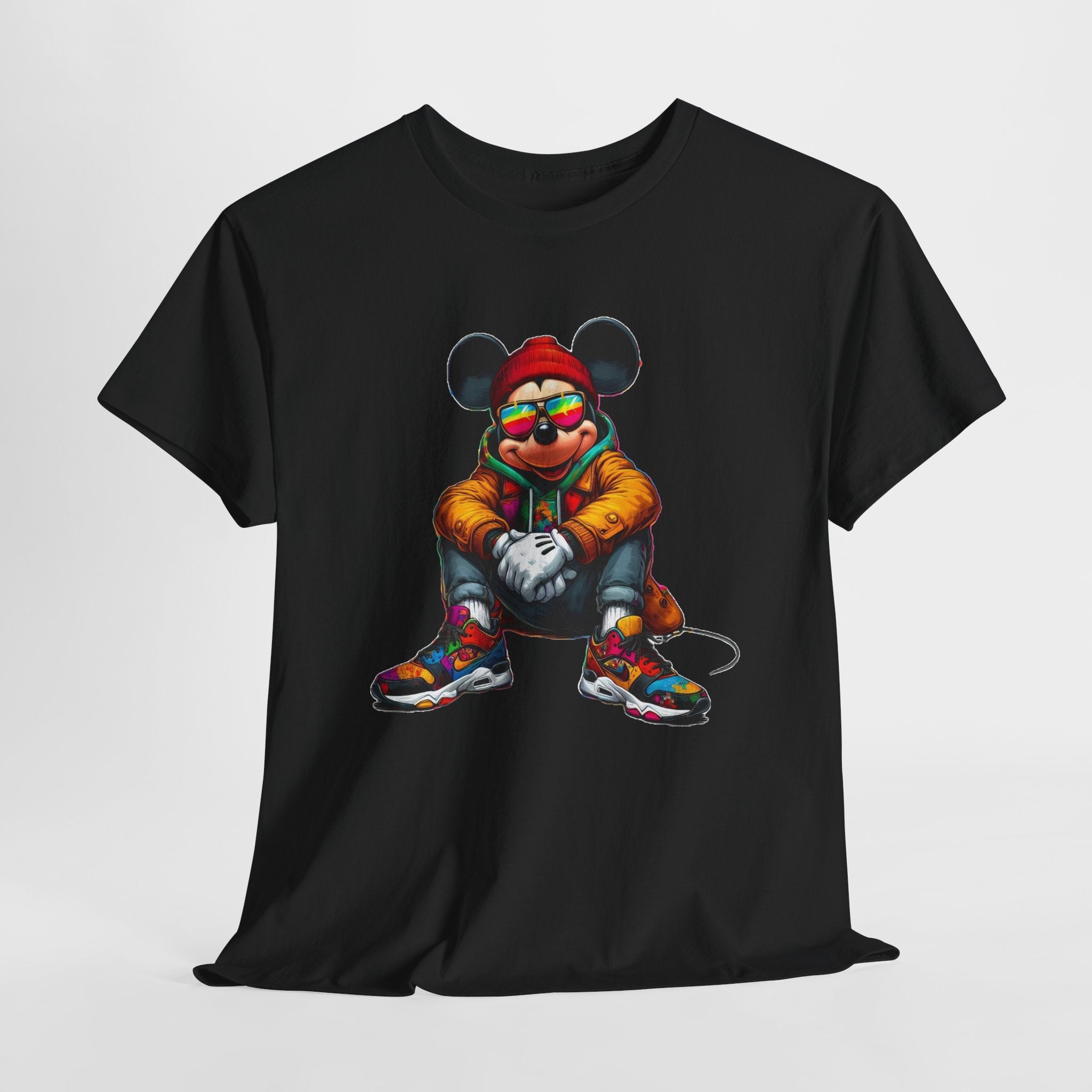 Mickey Mouse Streetwear Graphic Tee — Hip-Hop Mouse Character Sitting in Sneakers