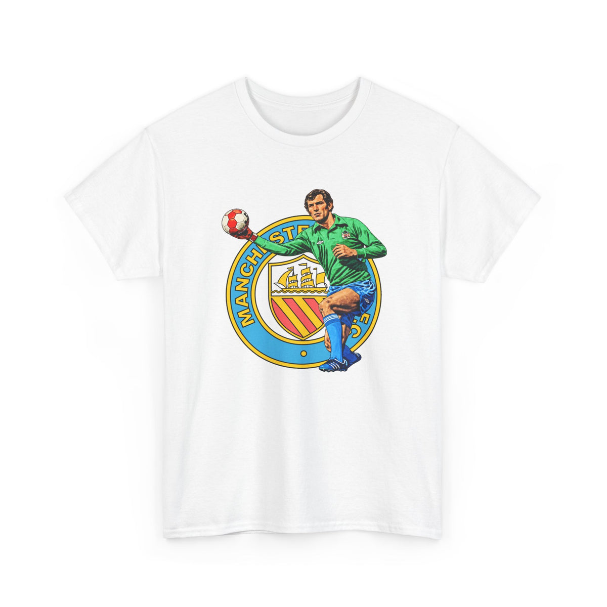 Joe Corrigan Manchester City Crest T-Shirt — Vintage Football Player Graphic Tee