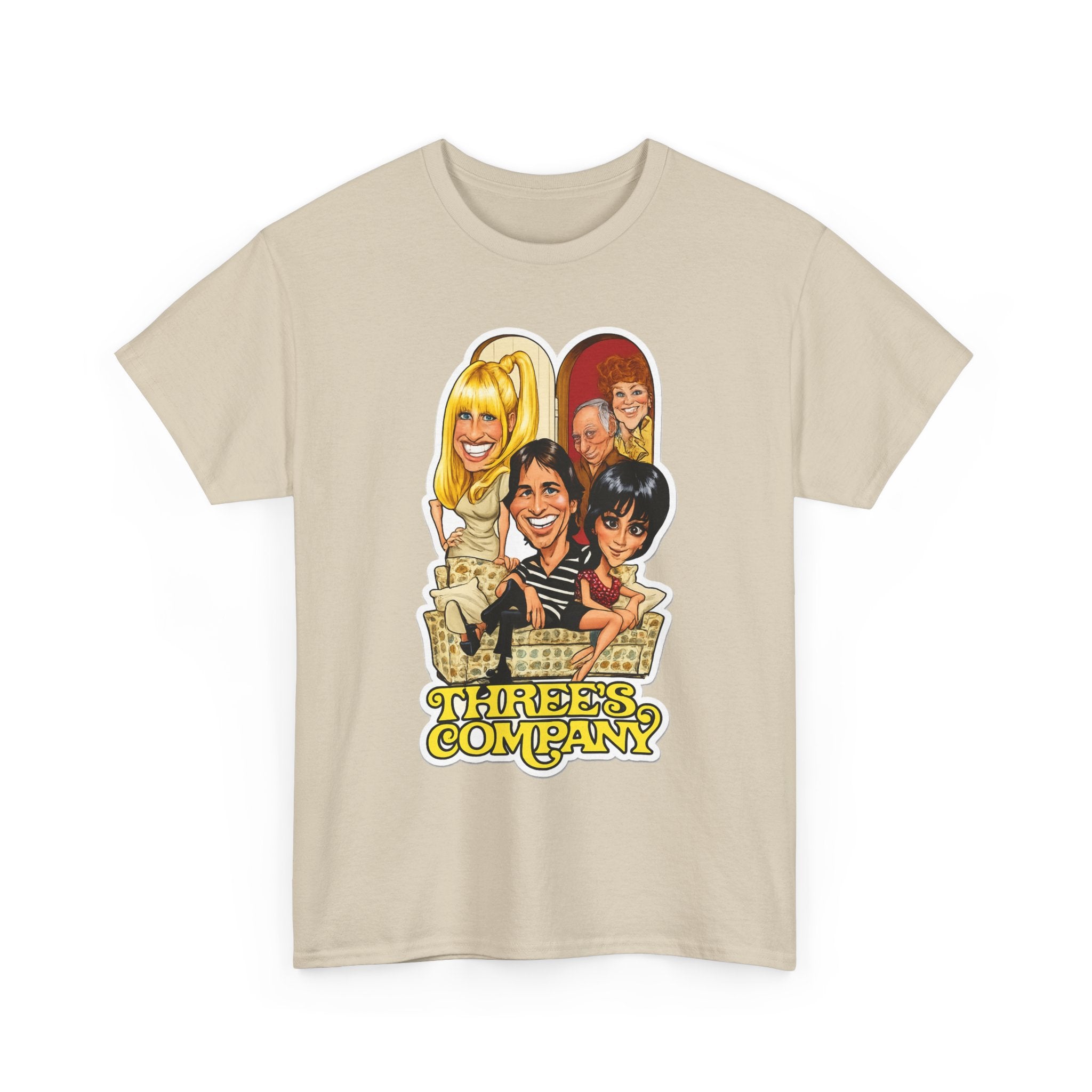 Three's Company Retro TV Tee — Vintage Sitcom Caricature T-Shirt