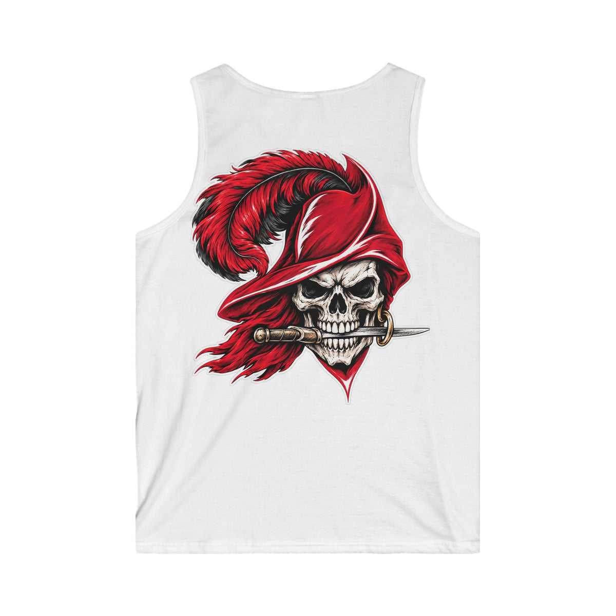 Skull Musketeer Tank Top — Red Feathered Pirate Skull Graphic