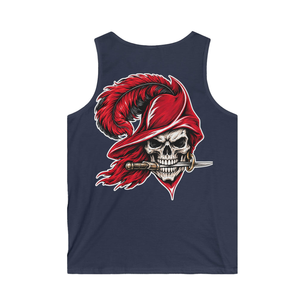 Skull Musketeer Tank Top — Red Feathered Pirate Skull Graphic