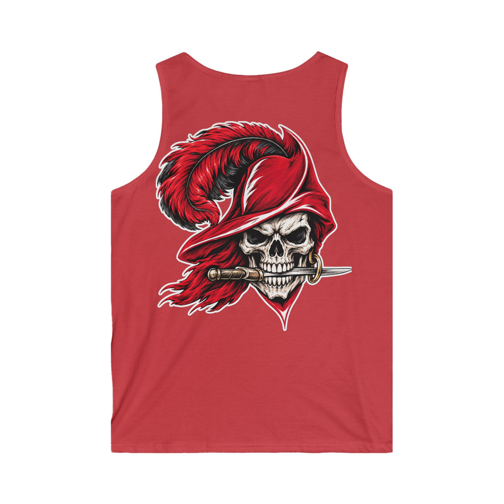 Skull Musketeer Tank Top — Red Feathered Pirate Skull Graphic