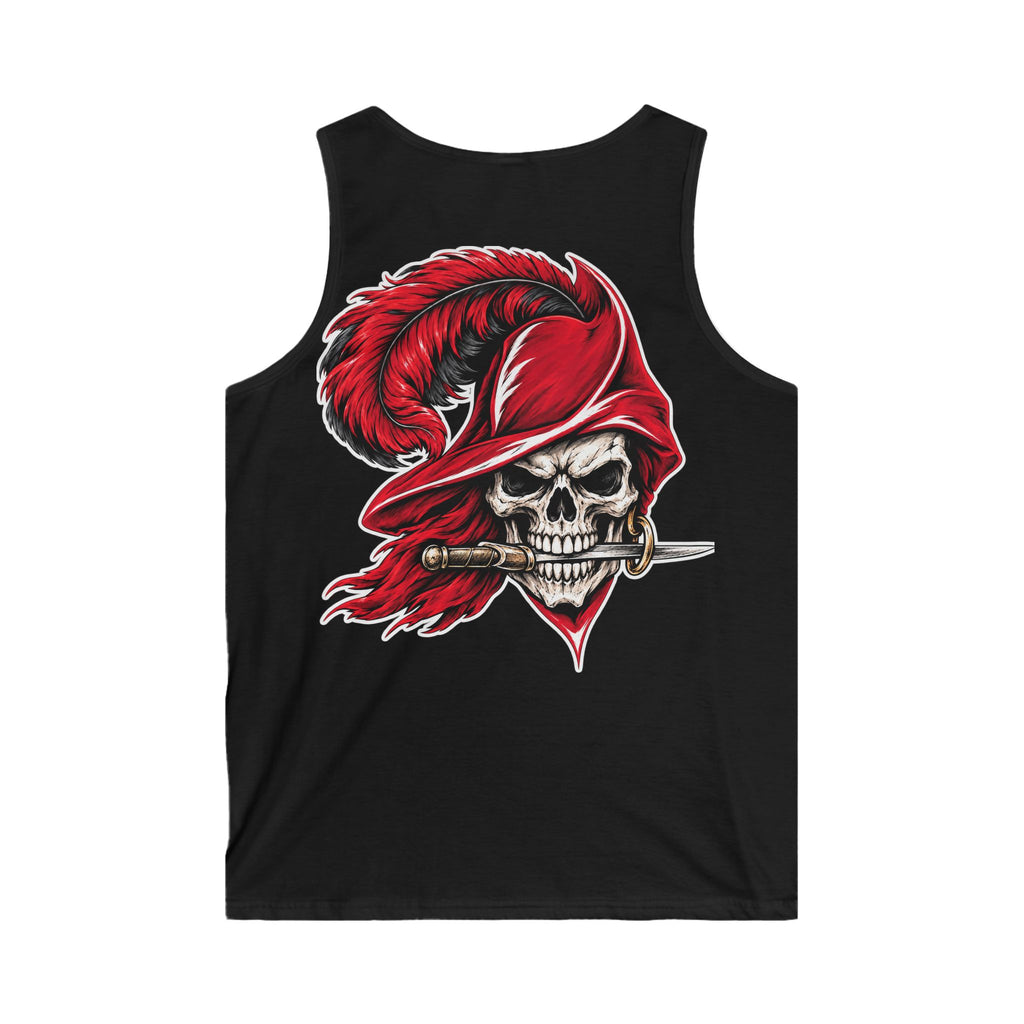 Skull Musketeer Tank Top — Red Feathered Pirate Skull Graphic