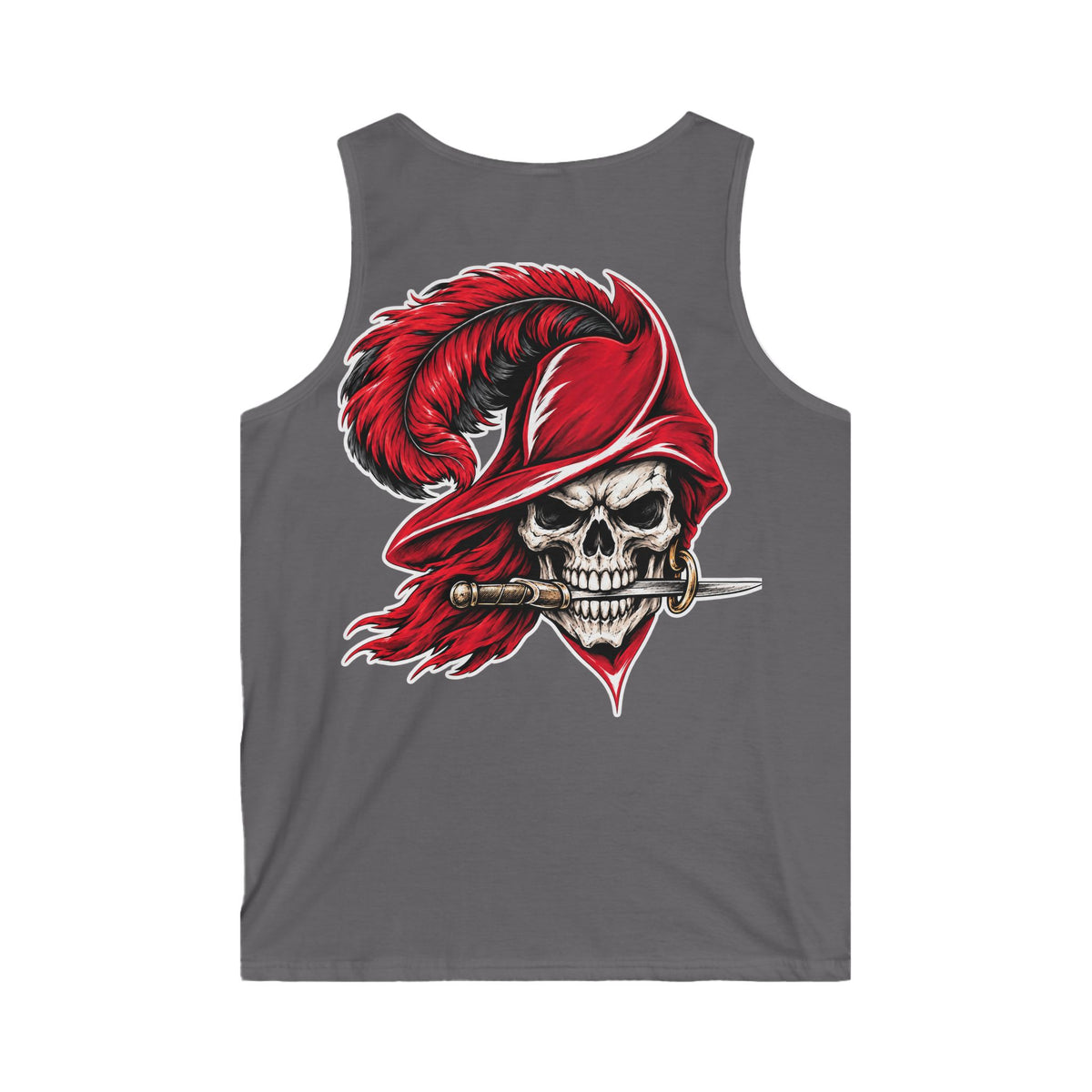 Skull Musketeer Tank Top — Red Feathered Pirate Skull Graphic