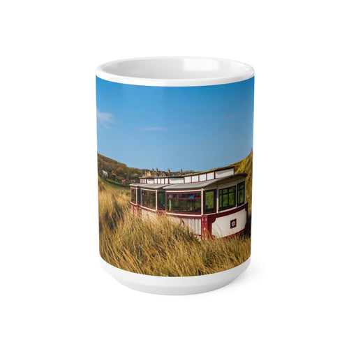 Coastal Dunes Camper Photo Mug - Scenic Beach Bus Ceramic Coffee Cup (11oz, 15oz)