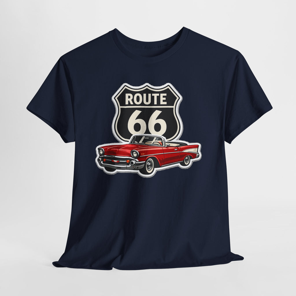 Route 66 Classic Car T‑Shirt — Retro Red Convertible Road Trip Tee