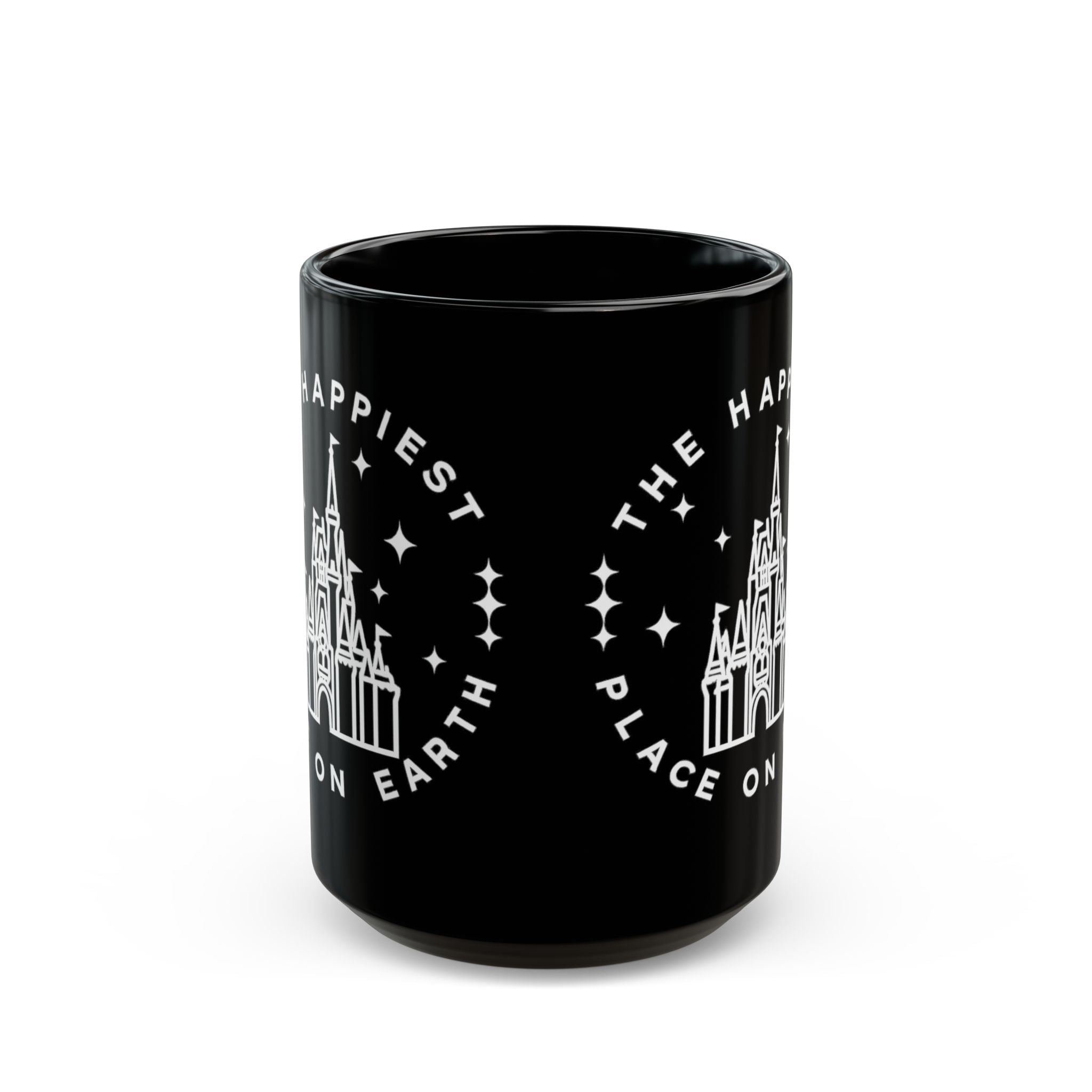 Black Castle Mug — "The Happiest Place on Earth" Ceramic Coffee Cup (11oz/15oz)