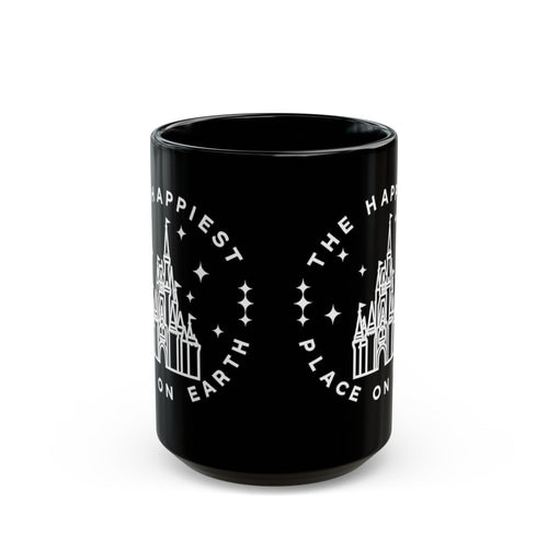Black Castle Mug — "The Happiest Place on Earth" Ceramic Coffee Cup (11oz/15oz)