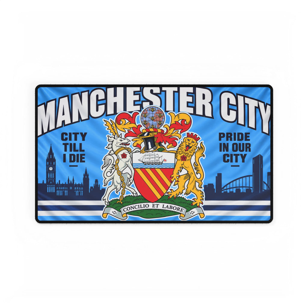 Manchester City Crest Desk Mat — Football Fan Gaming/Work Mousepad ("City Till I Die" / Pride in Our City)