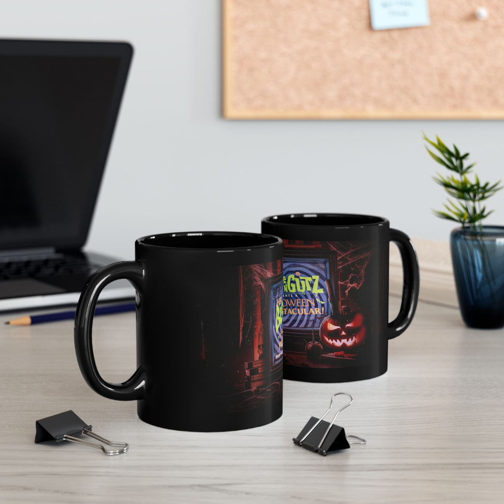 Halloween Horror Mug — 'Blood & Gutz Halloween Fright-Tacular' Black Ceramic Coffee Cup
