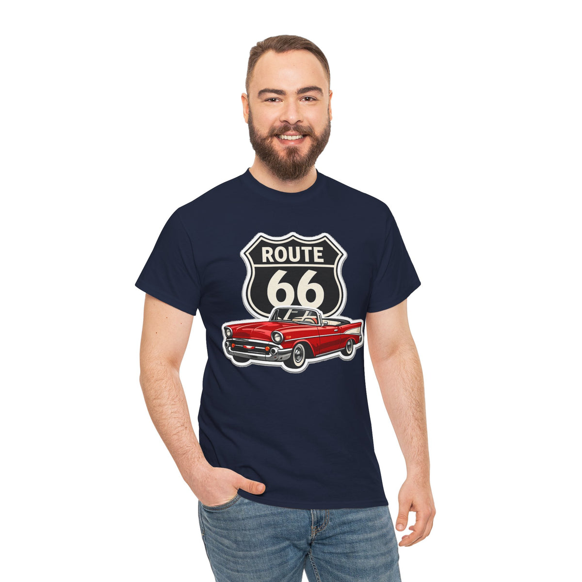 Route 66 Classic Car T‑Shirt — Retro Red Convertible Road Trip Tee