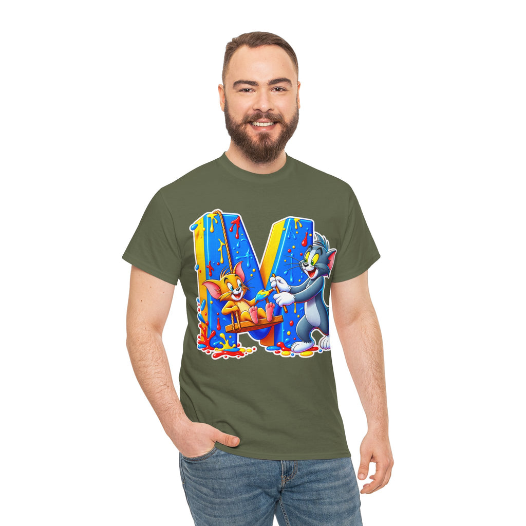 Tom & Jerry Letter M Cotton T-Shirt — Retro Cartoon Graphic Tee
