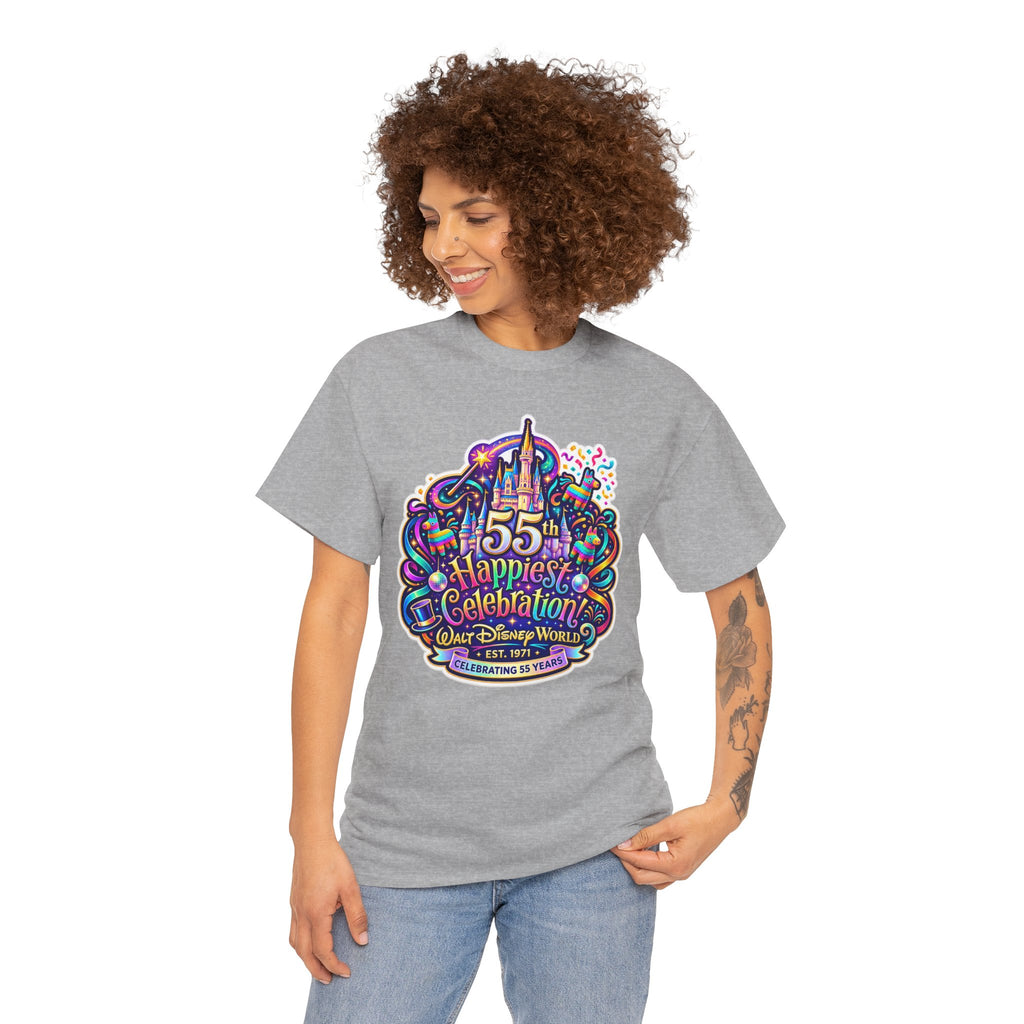 T-Shirt — "55th Happiest Celebration" Colorful Anniversary Castle Graphic Tee