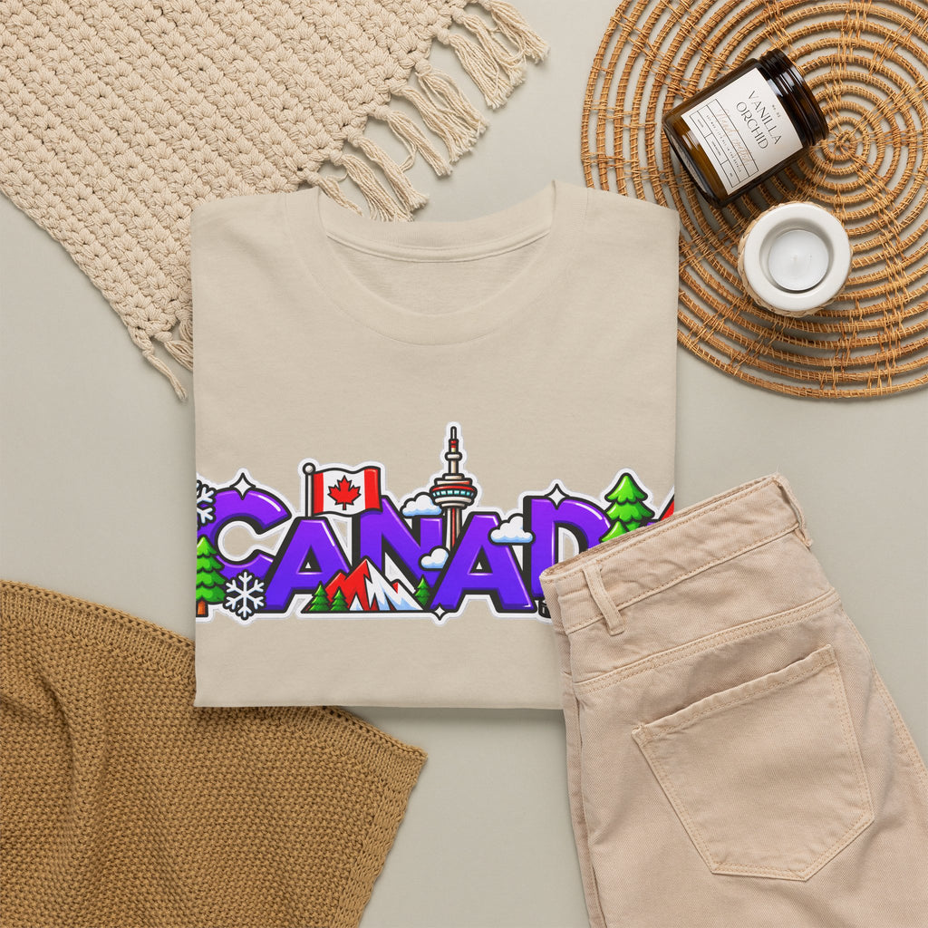 Canada Cartoon Graphic Tee — Canadian Landmark & Flag Travel T‑Shirt