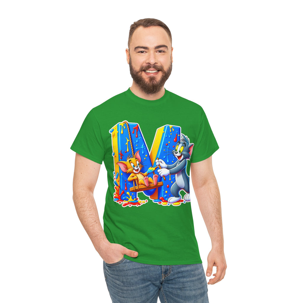 Tom & Jerry Letter M Cotton T-Shirt — Retro Cartoon Graphic Tee