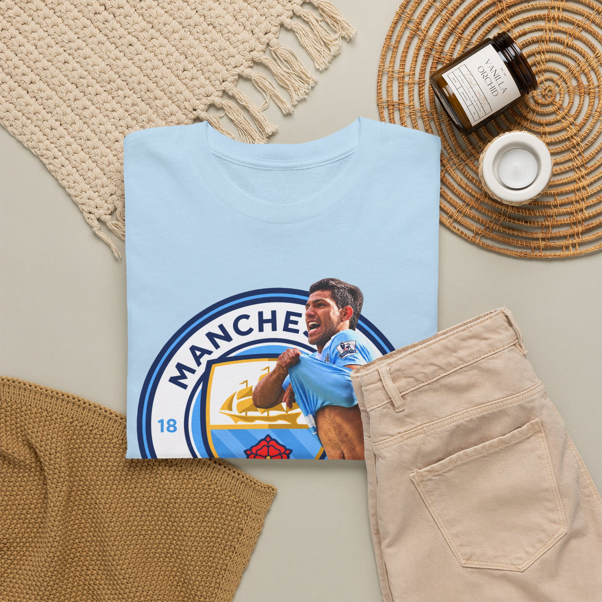 Sergio Aguero Manchester City Legend Soccer Tee — Player Celebration Graphic T-Shirt