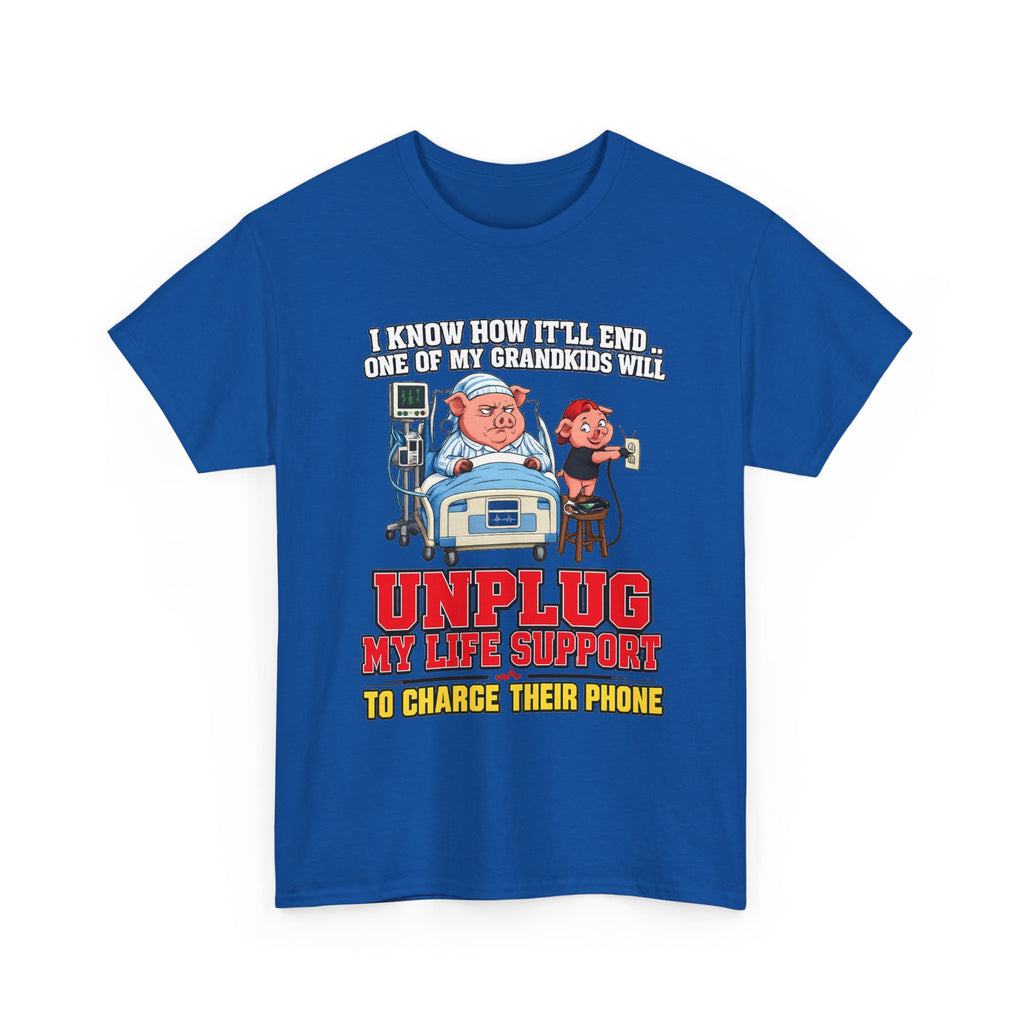 Funny Grandpa T-Shirt - "Unplug My Life Support to Charge Their Phone" Grandpa Humor Tee