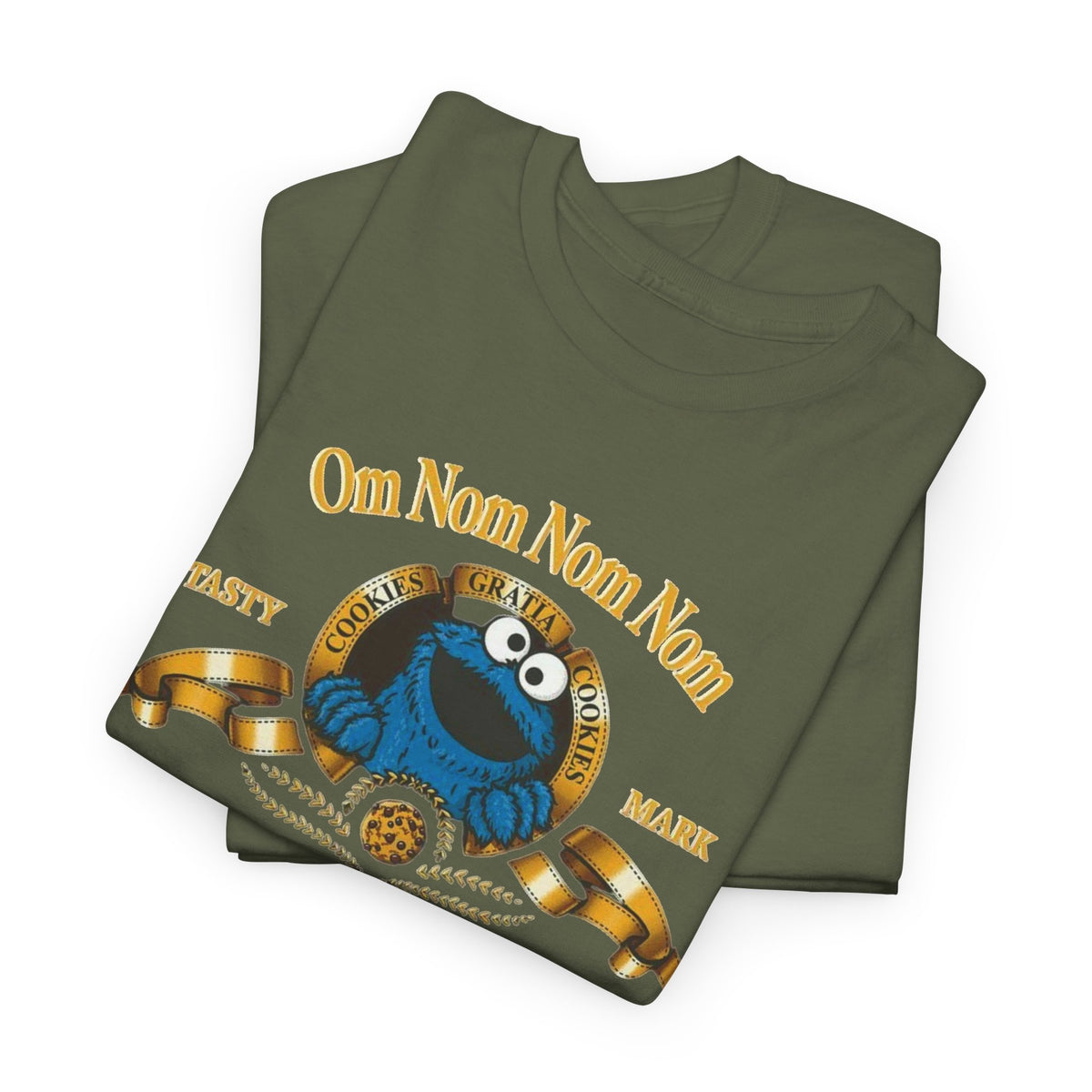 Cookie Monster "Om Nom Nom Nom" Vintage Badge Cotton T‑Shirt