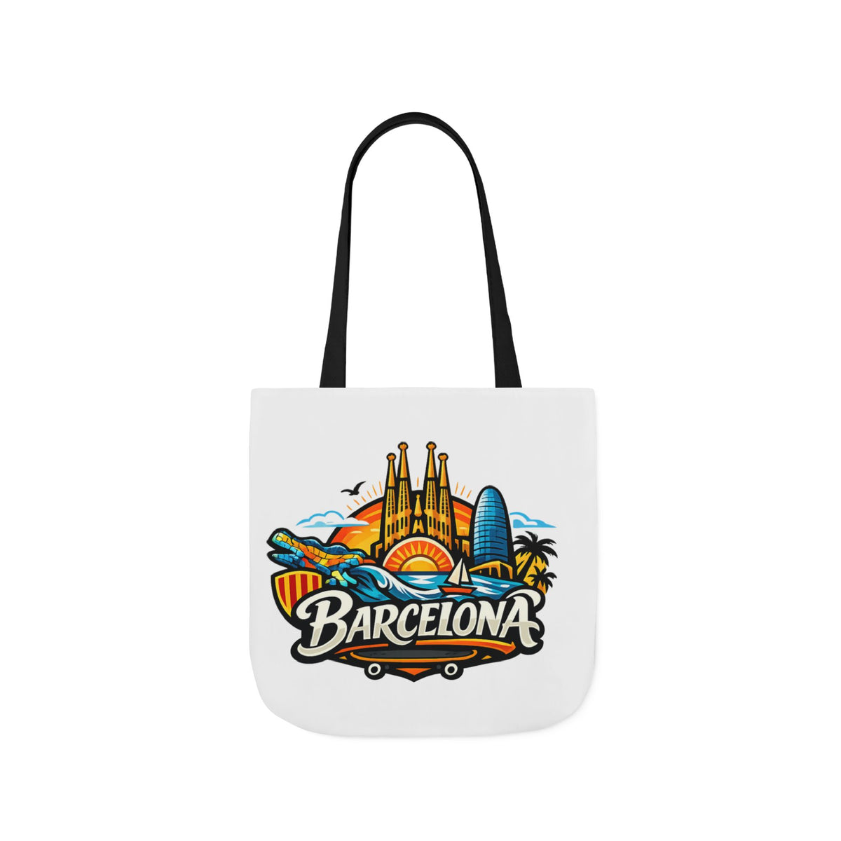 Barcelona Skyline Canvas Tote Bag — Colorful Travel Souvenir Tote