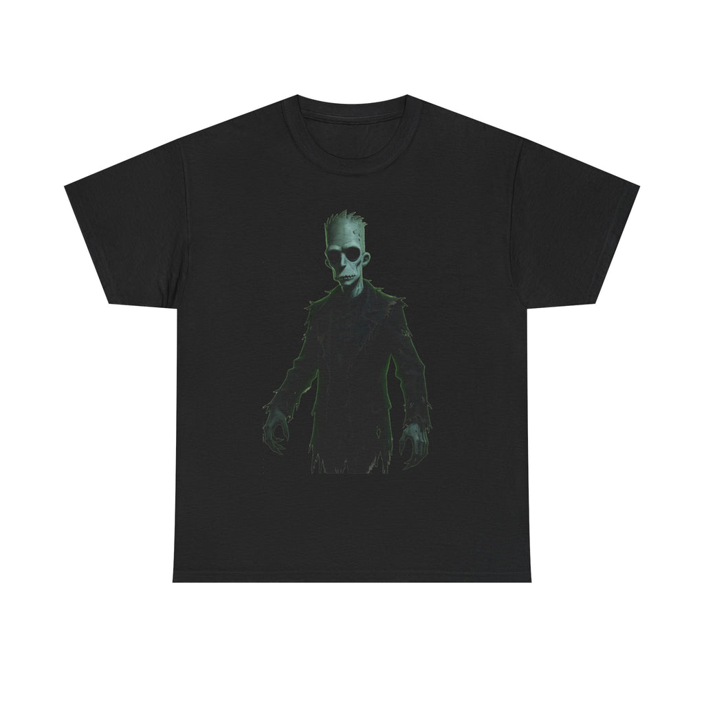 Alien Shadow Graphic Tee — Neon Green Sci‑Fi Skeleton Design