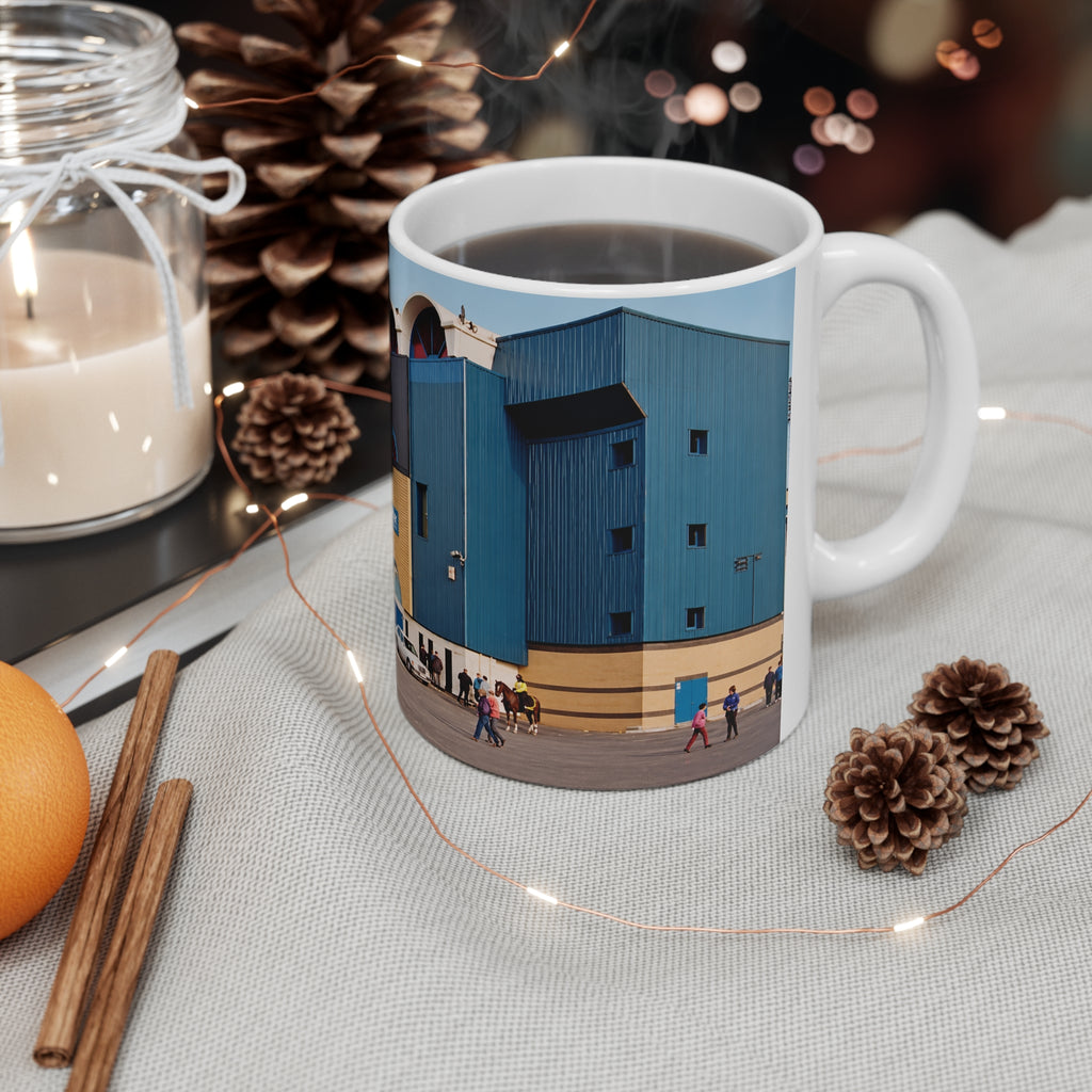 Manchester City Maine Road Main Stand Ceramic Coffee Mug — Vintage Blue Arena Photo (11oz & 15oz)
