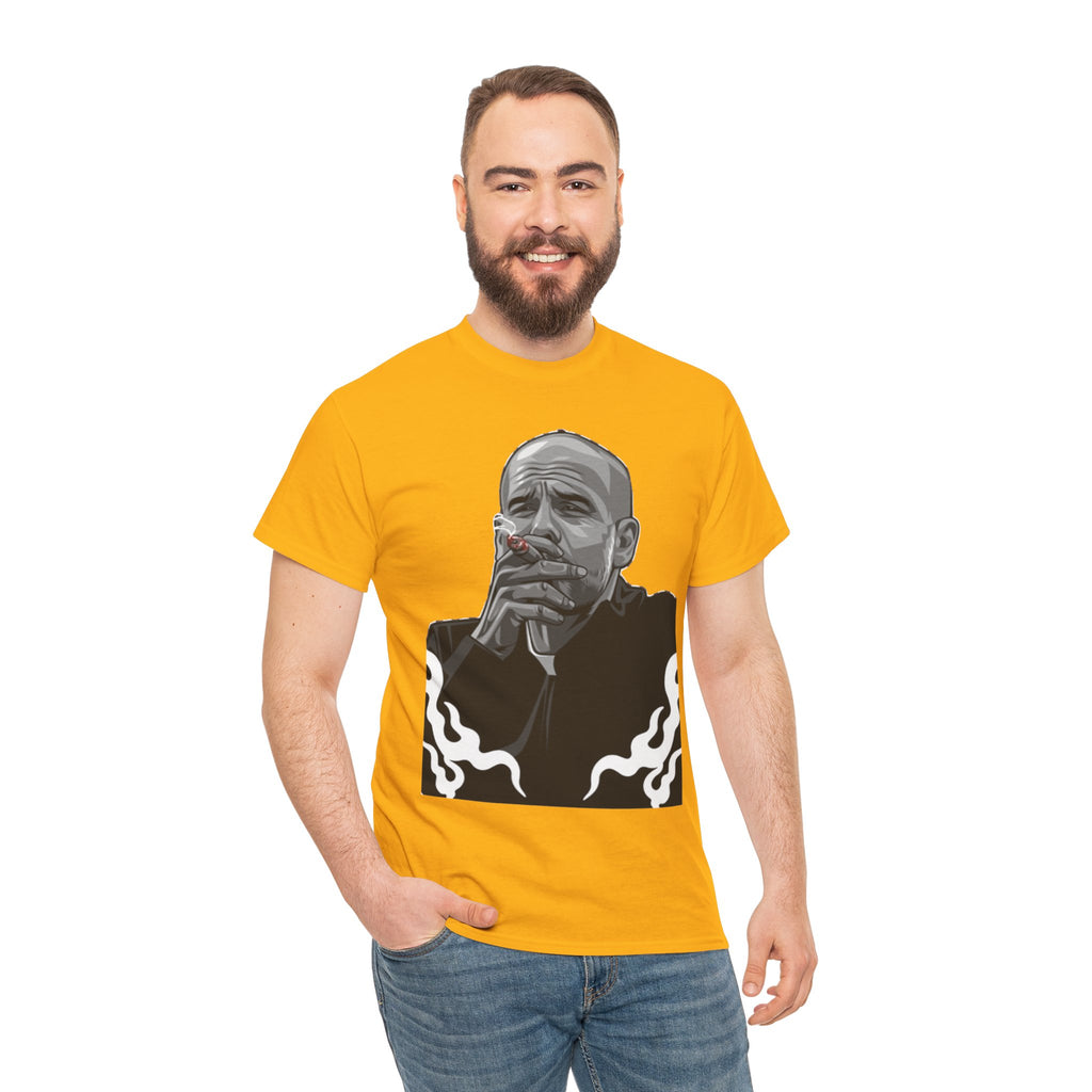 Pep Guardiola Smoking Portrait T‑Shirt — Moody Graphic Tee