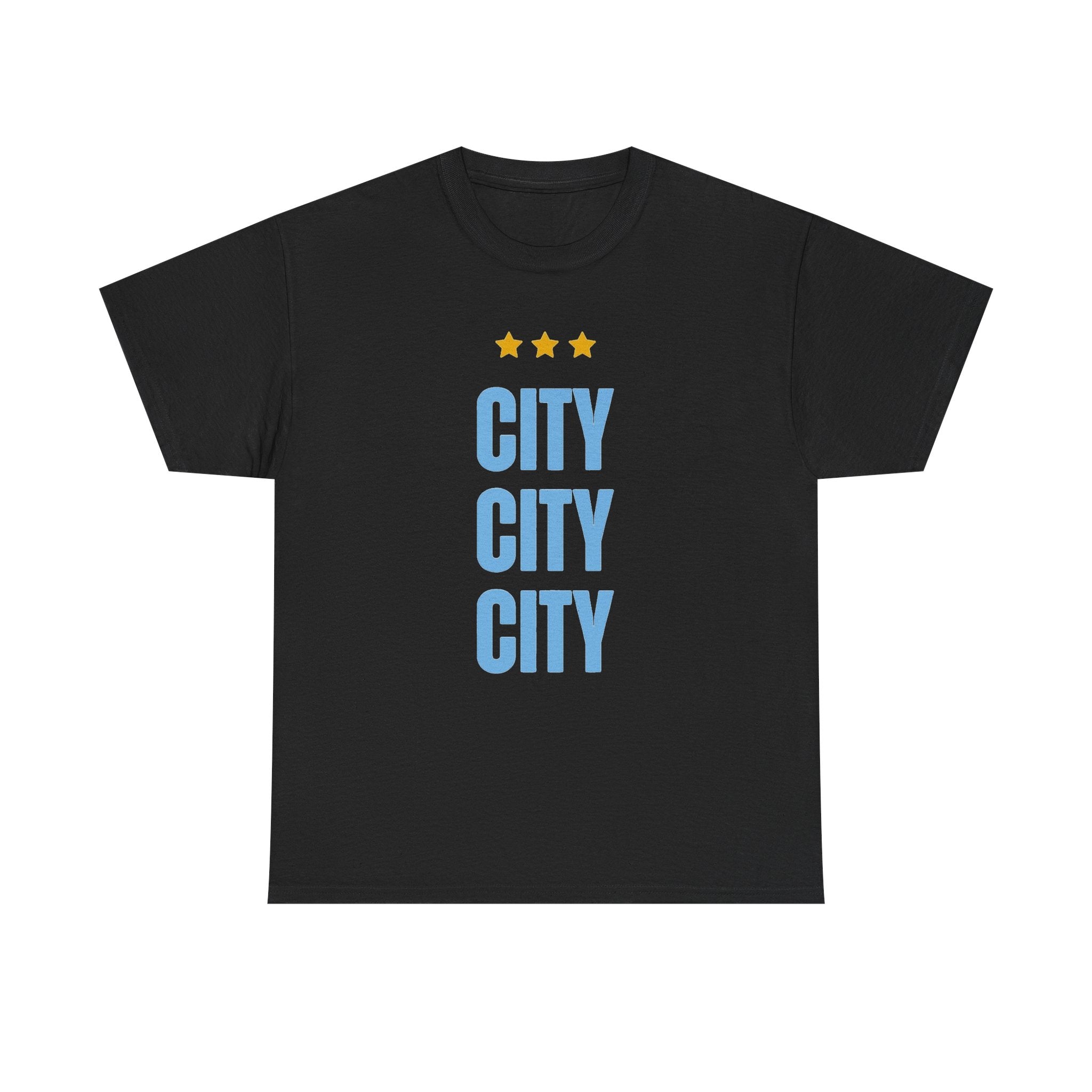 Manchester City City City Tee — Minimal Skyline Graphic T‑Shirt with Three Stars