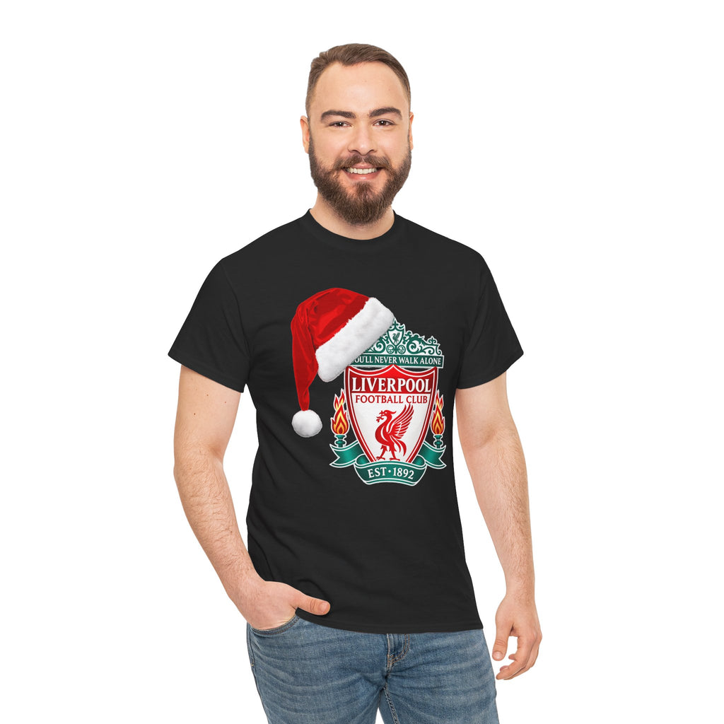 Liverpool FC Crest T‑Shirt with Santa Hat — Christmas Football Fan Tee