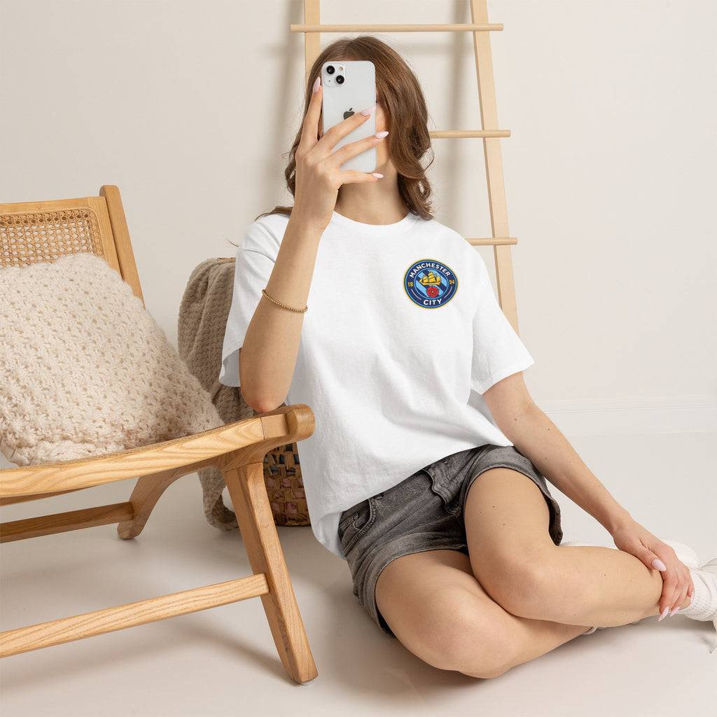 Manchester City Inspired Crest T‑Shirt – Circular Badge Chest Logo Tee