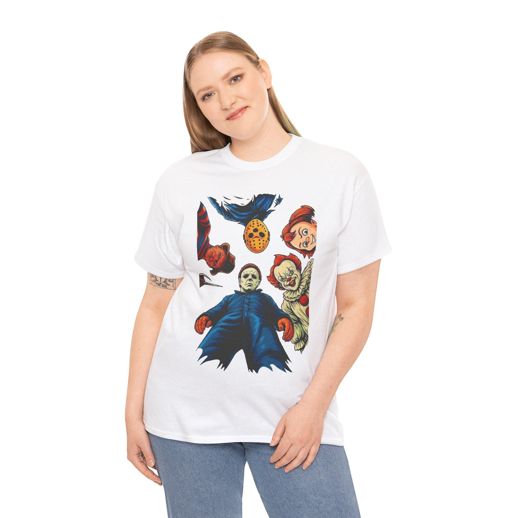 Horror Movie Icons Graphic Tee — Michael Myers, Jason & Classic Clowns Halloween T-Shirt