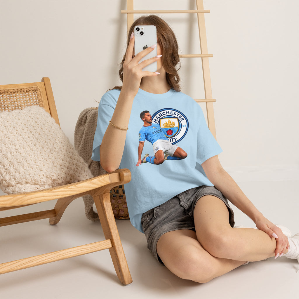 Rodri Manchester City Legend Cotton T-Shirt – Celebratory Slide Graphic Tee