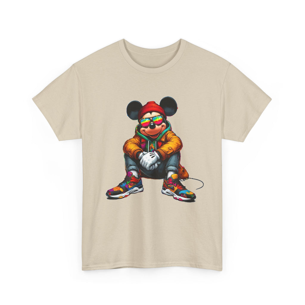 Mickey Mouse Streetwear Graphic Tee — Hip-Hop Mouse Character Sitting in Sneakers