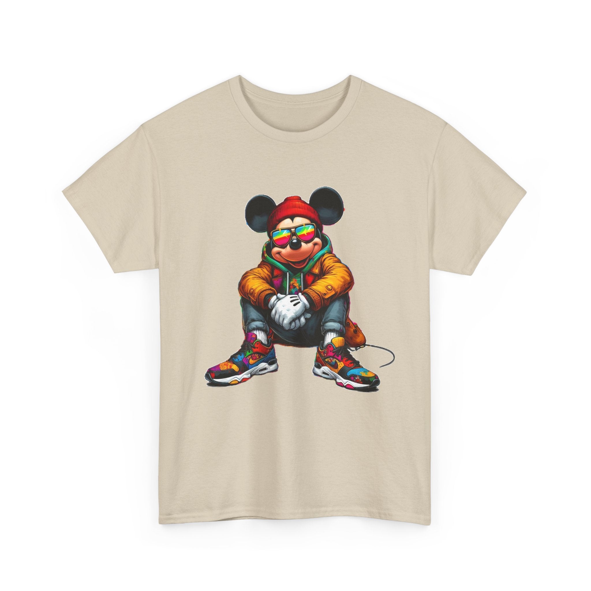 Mickey Mouse Streetwear Graphic Tee — Hip-Hop Mouse Character Sitting in Sneakers