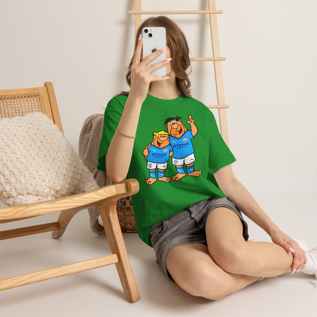 Manchester City The Flintstones Etihad Airways Cartoon Cotton T-Shirt