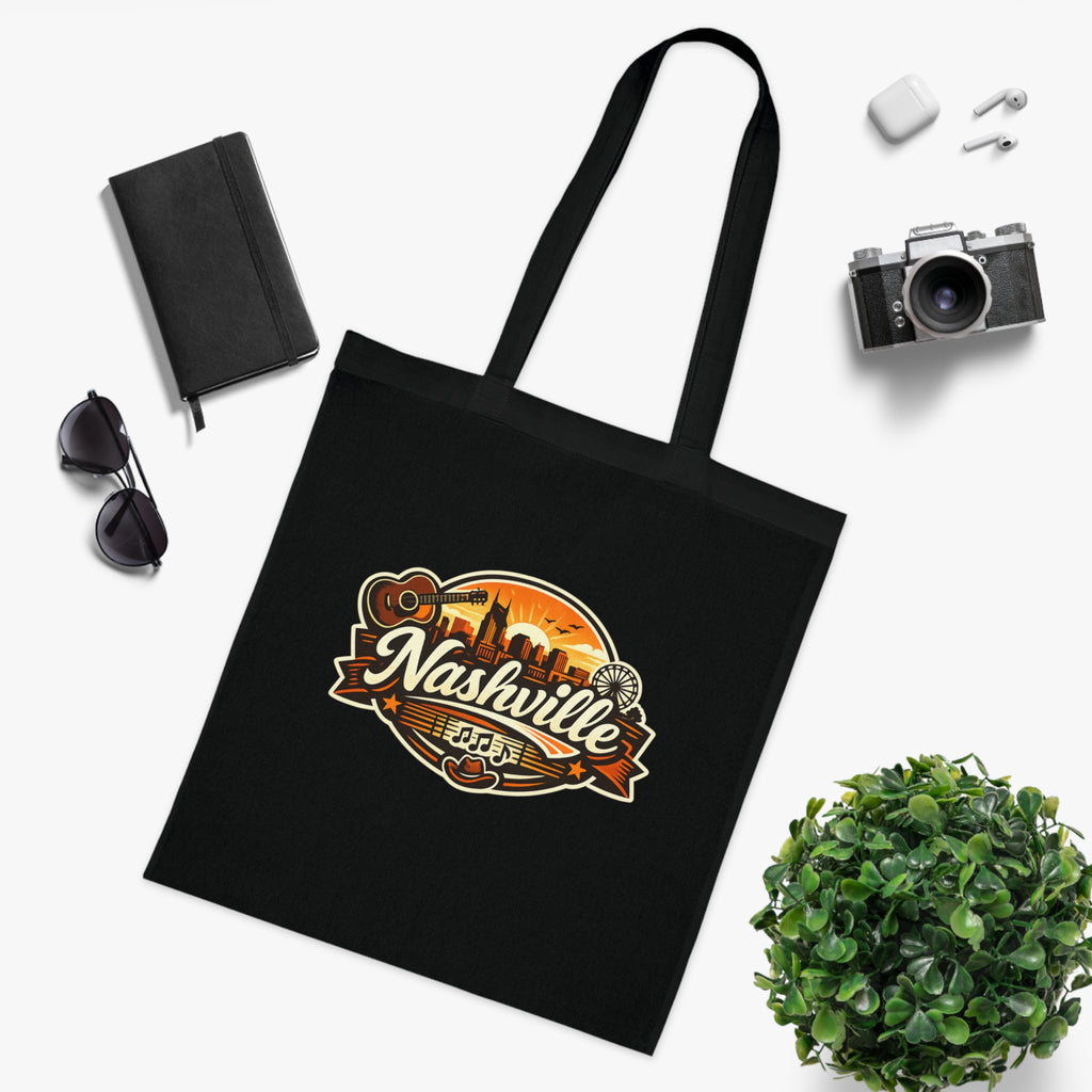 Nashville Retro Badge Tote Bag — Music City Souvenir Cotton Tote