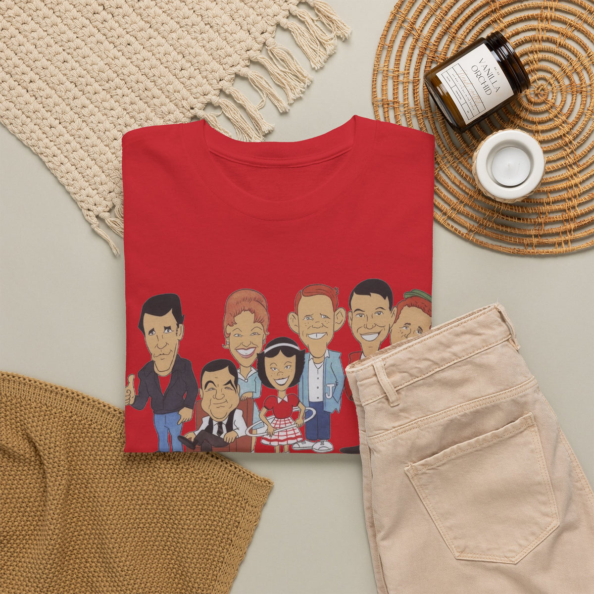 Happy Days Retro TV Cast Cartoon Tee - Vintage Sitcom Character Group Shirt
