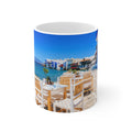 Mediterranean Seaside Photo Mug — Scenic Beach Cafe Ceramic Coffee Cup (11oz, 15oz)