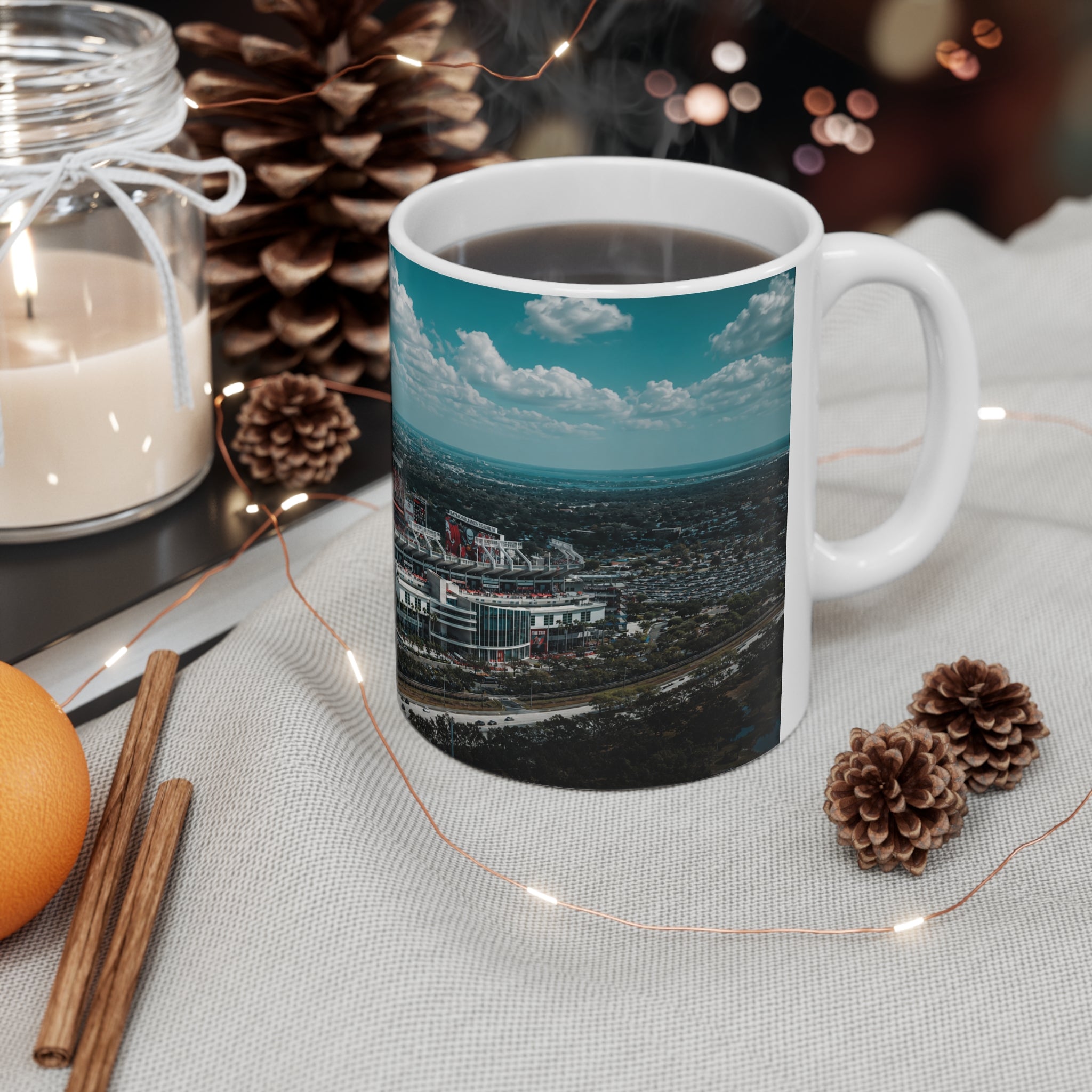 Tampa Bay Raymond James Stadium Aerial Photo Mug – Skyline Coffee Cup (11oz & 15oz)