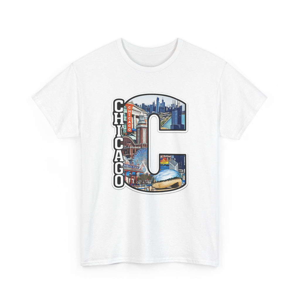 Chicago C Letter T-Shirt — City Skyline Graphic Cotton Tee