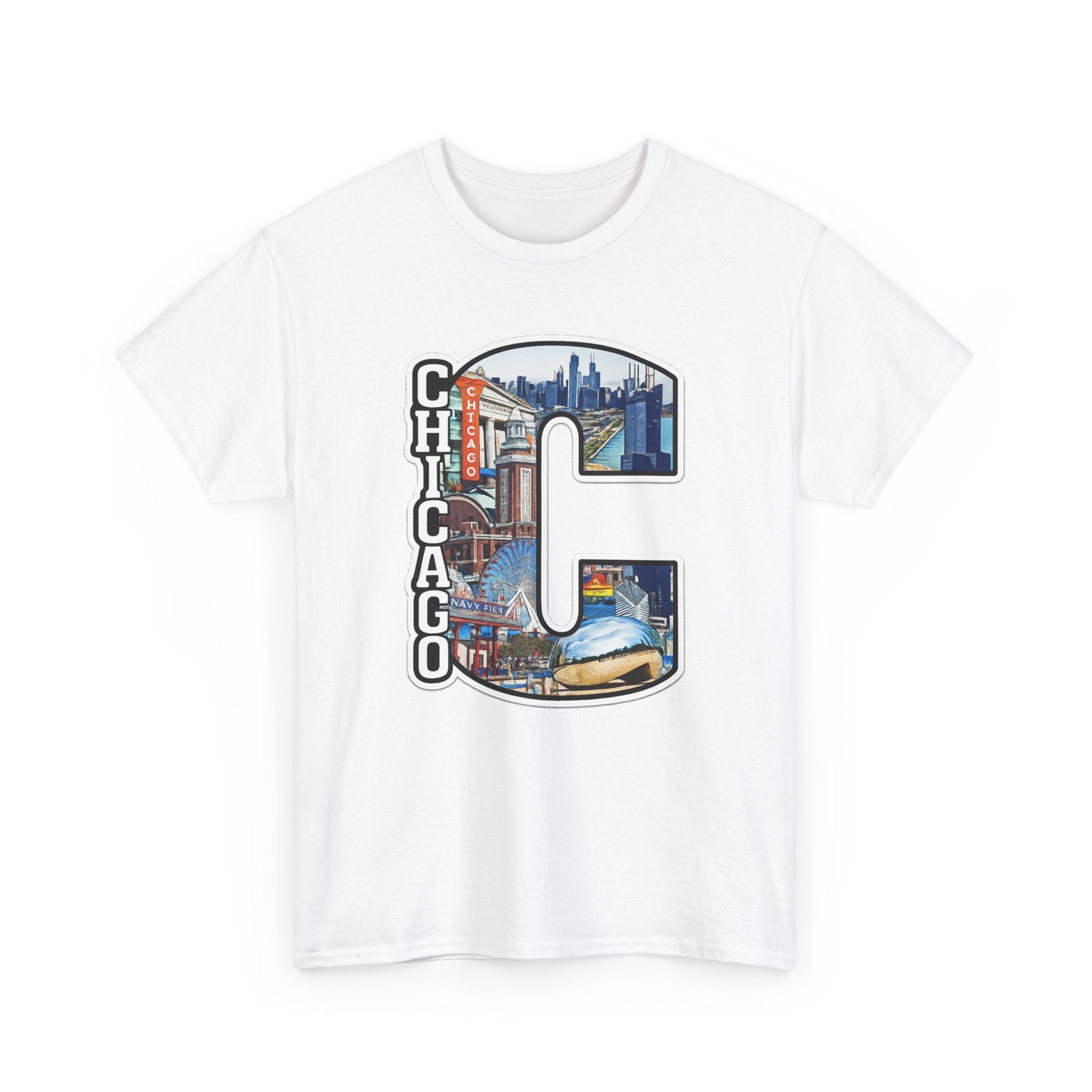 Chicago C Letter T-Shirt — City Skyline Graphic Cotton Tee
