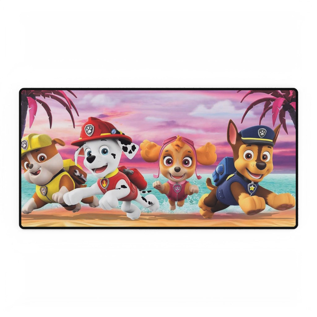 Kids' Beach Cartoon Desk Mat — Playful Paw Patrol Characters on Sunset
