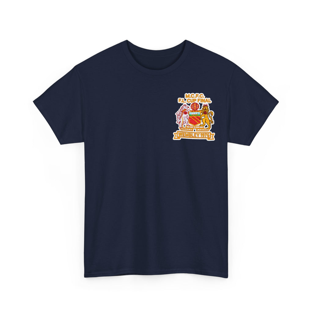 Manchester City 1976 League Cup Final Crest Cotton T‑Shirt — Vintage Football Fan Tee