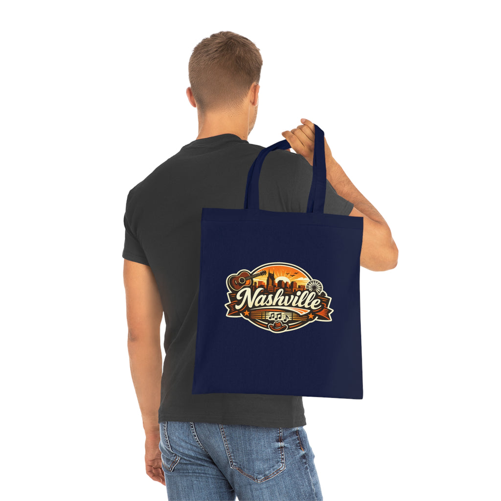 Nashville Retro Badge Tote Bag — Music City Souvenir Cotton Tote