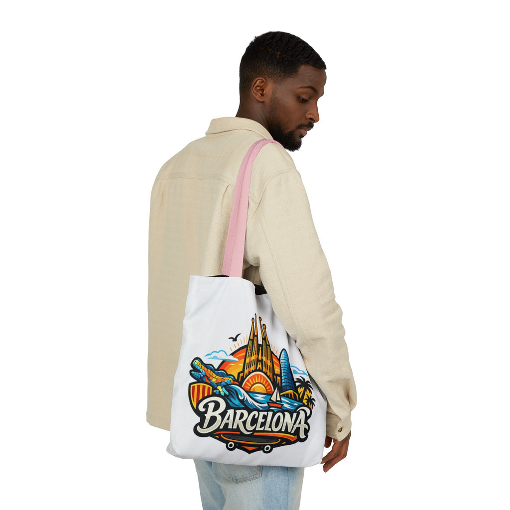 Barcelona Skyline Canvas Tote Bag — Colorful Travel Souvenir Tote