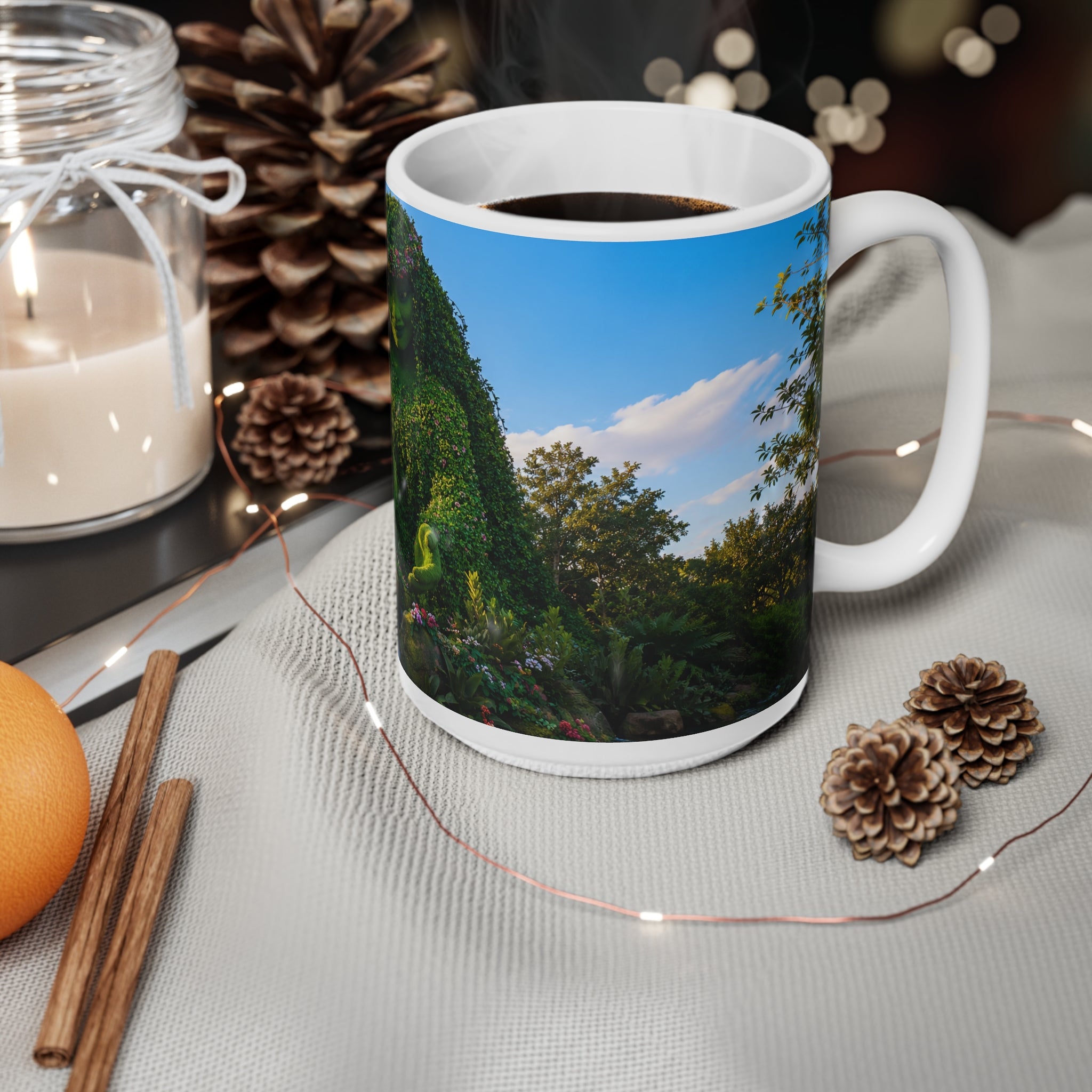 Disney Botanical Garden Mug — Green Topiary Goddess Scenic Ceramic Coffee Cup (11oz/15oz)