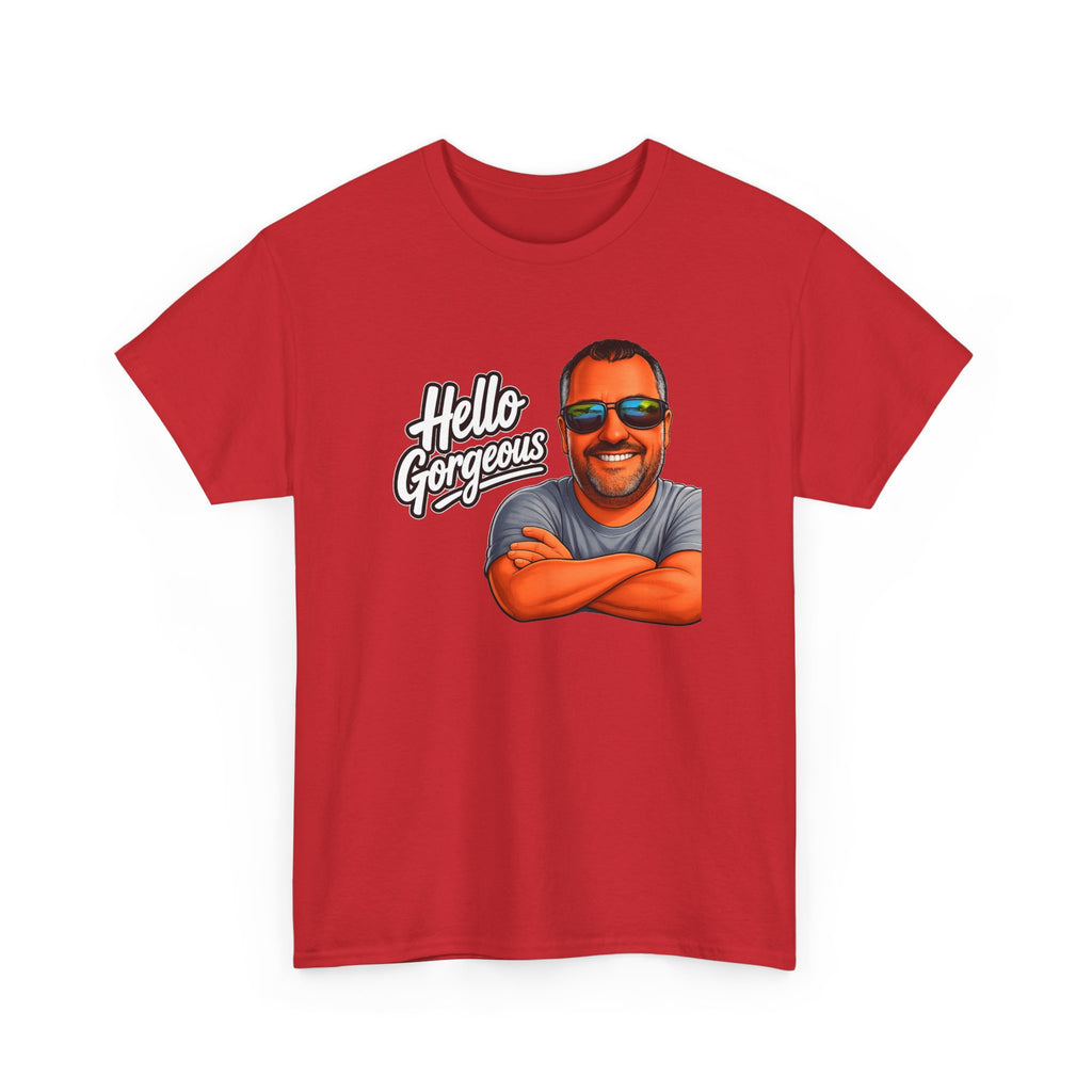 Hello Gorgeous Graphic Tee — Funny Retro Portrait T‑Shirt